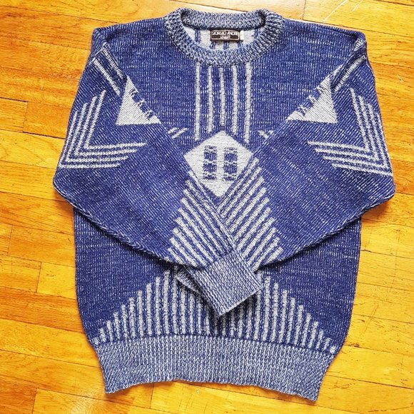Vintage Blue Ski Sweater Blue Wool Coogi Style Sweater Mockneck Jump Blue Size L - Picture 5 of 10
